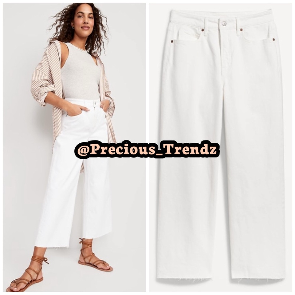 📦 Extra High-Waisted Sky-Hi Cropped Wide-Leg Cut-Off Jeans Plus Size 22